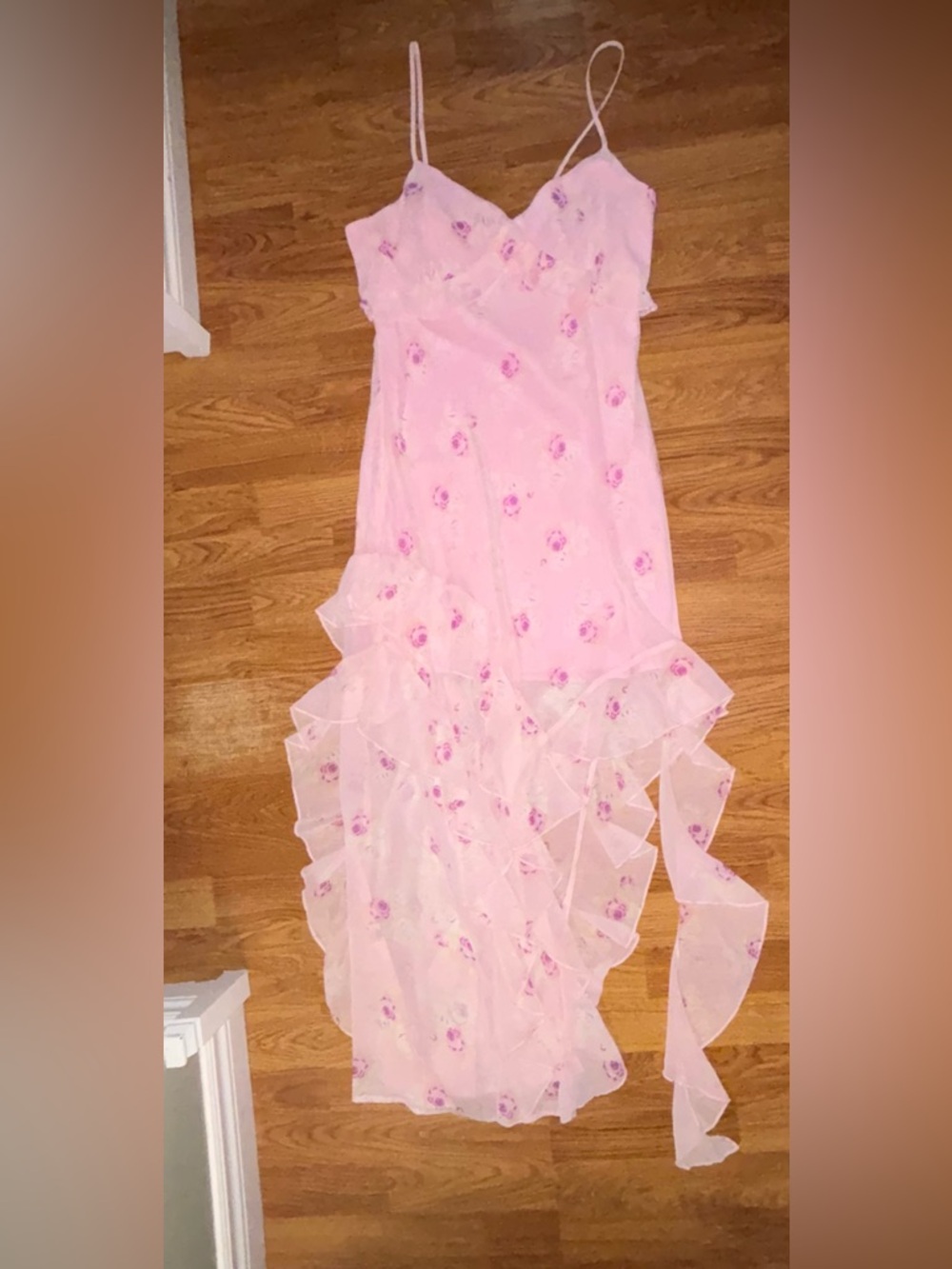 Pink Floral Asymmetrical Slip Dress